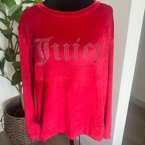 Juicy Couture Velour Sleepwear Top Womens XL Red Long Sleeve Bling Logo Y2K